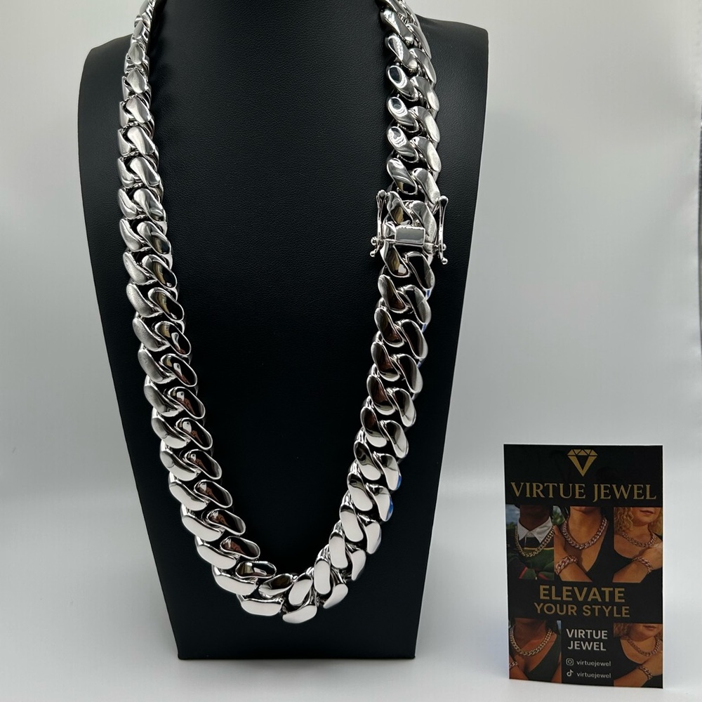 20mm Miami Cuban Link Silver Plated Chain Necklace 18k & 14k Crab Regular Lock